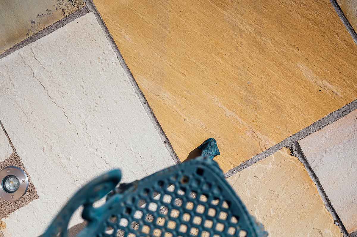 Close-up of patio paving materials